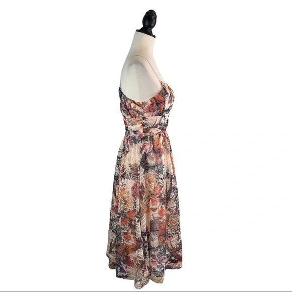 Anthropologie Maeve Mackenzie Spaghetti Strap Dress Floral Mesh Overlay, Size 0 - Picture 5 of 15